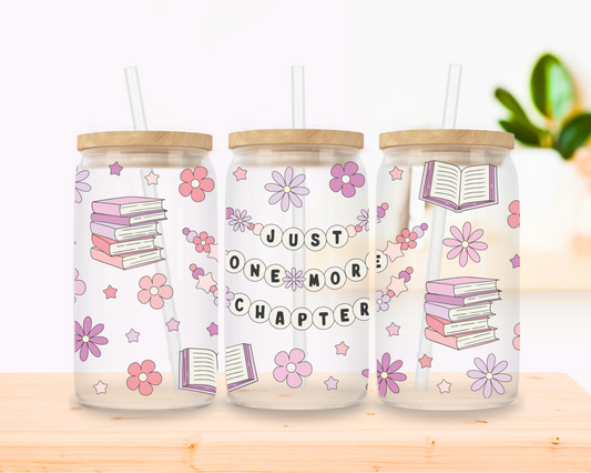 Just One More Chapter – Pastel Bookish Glass Cup