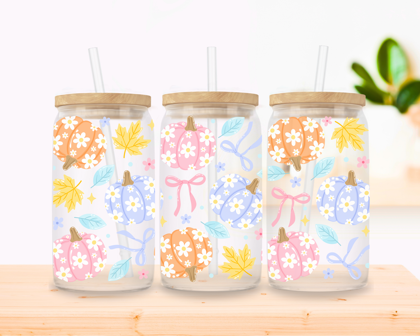 Pastel Pumpkins Glass Cup