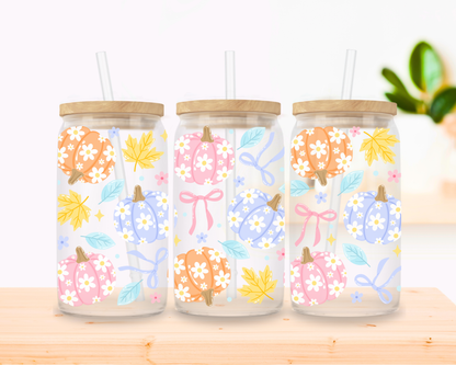 Pastel Pumpkins Glass Cup
