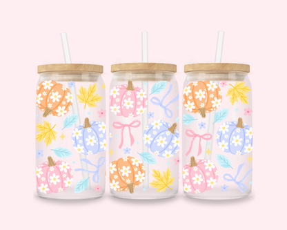 Pastel Pumpkins Glass Cup
