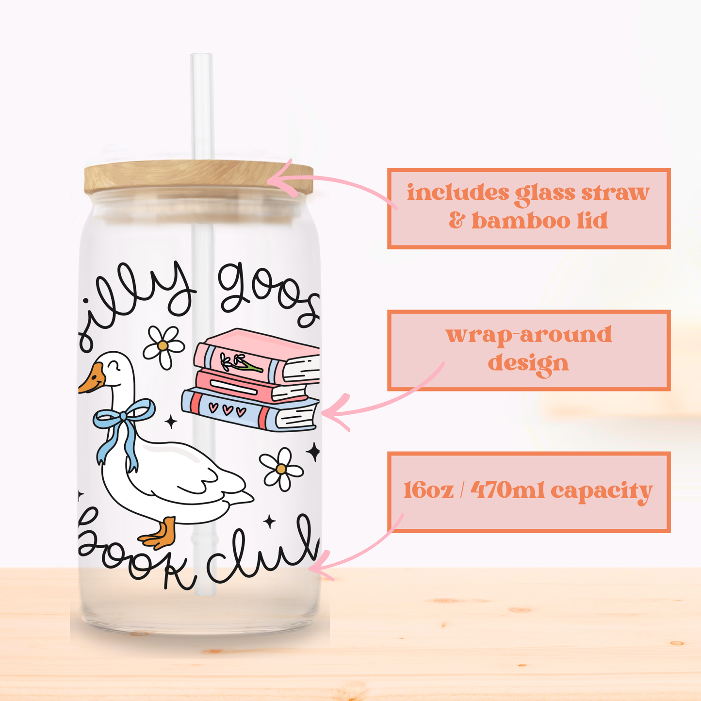 Silly Goose Book Club Glass Cup
