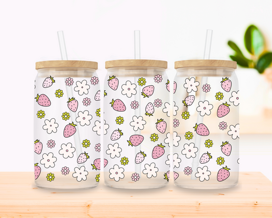 Strawberry Daze – Pastel Floral Glass Cup