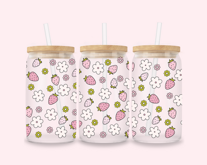 Strawberry Daze – Pastel Floral Glass Cup