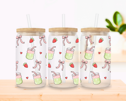Strawberry Matcha Girlie – Coquette Glass Cup