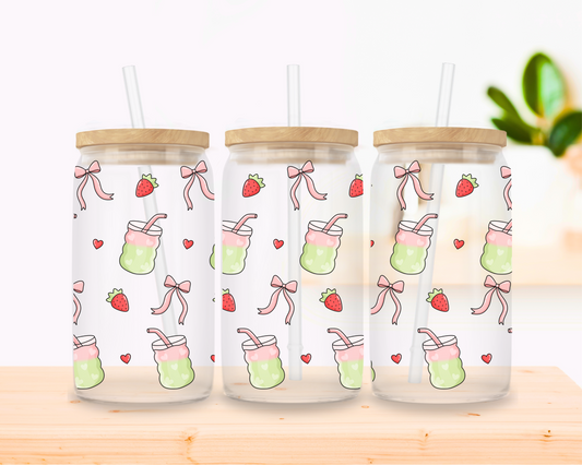 Strawberry Matcha Girlie – Coquette Glass Cup