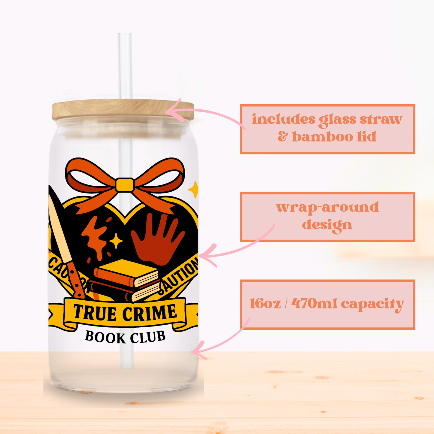 True Crime Book Club Glass Cup