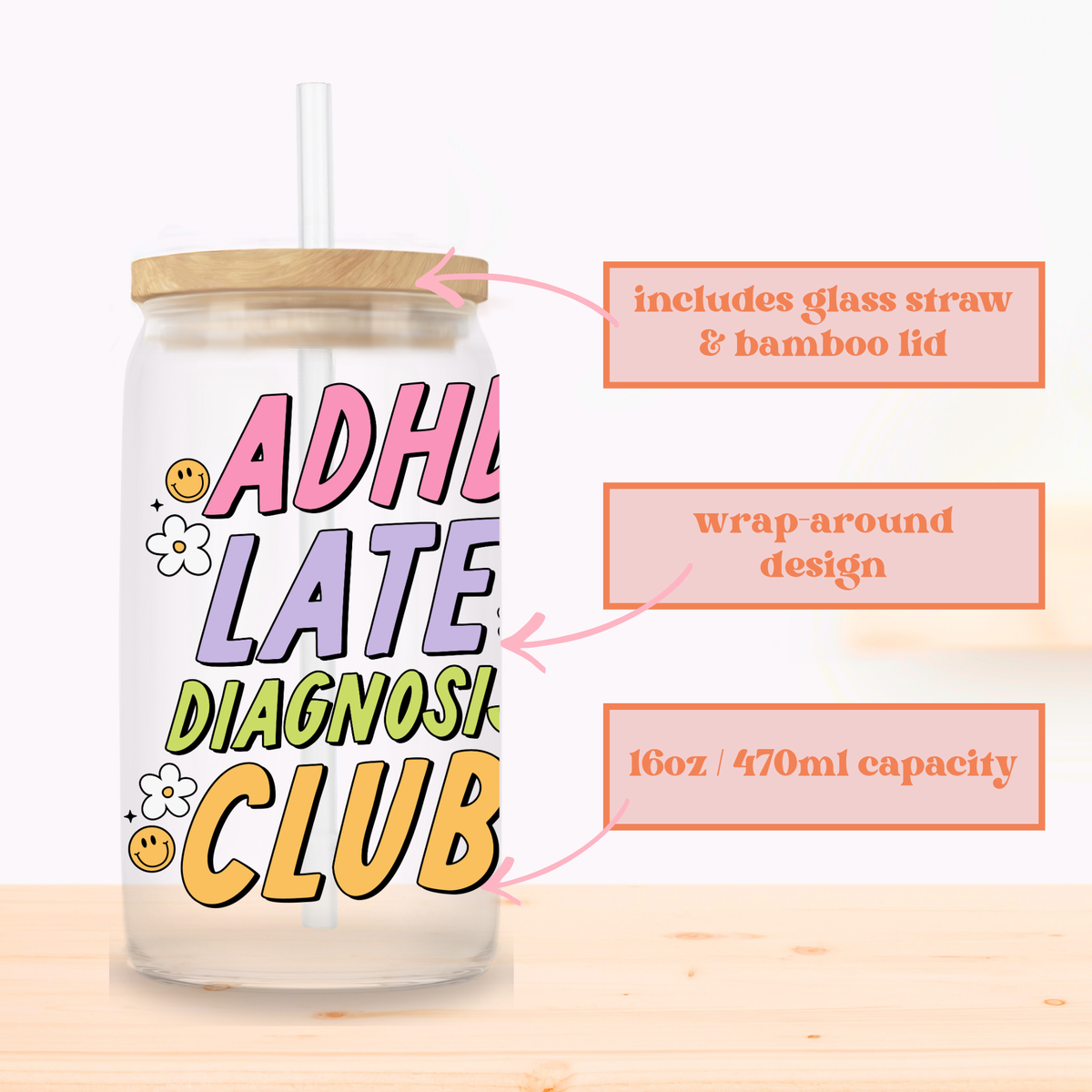 ADHD Late Diagnosis Club Glass Cup