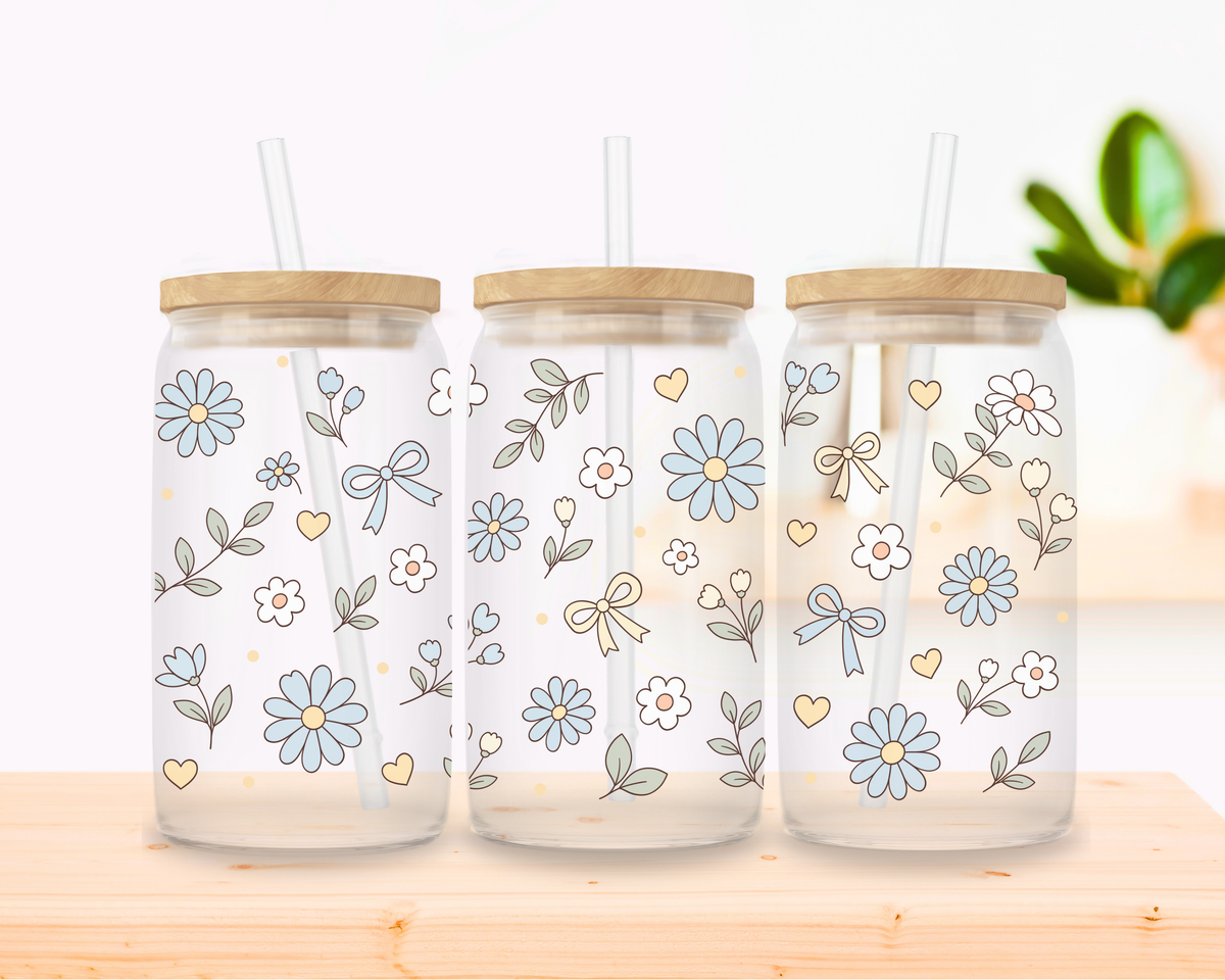 Blue Daisy Glass Cup