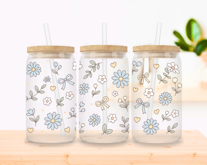 Blue Daisy Glass Cup