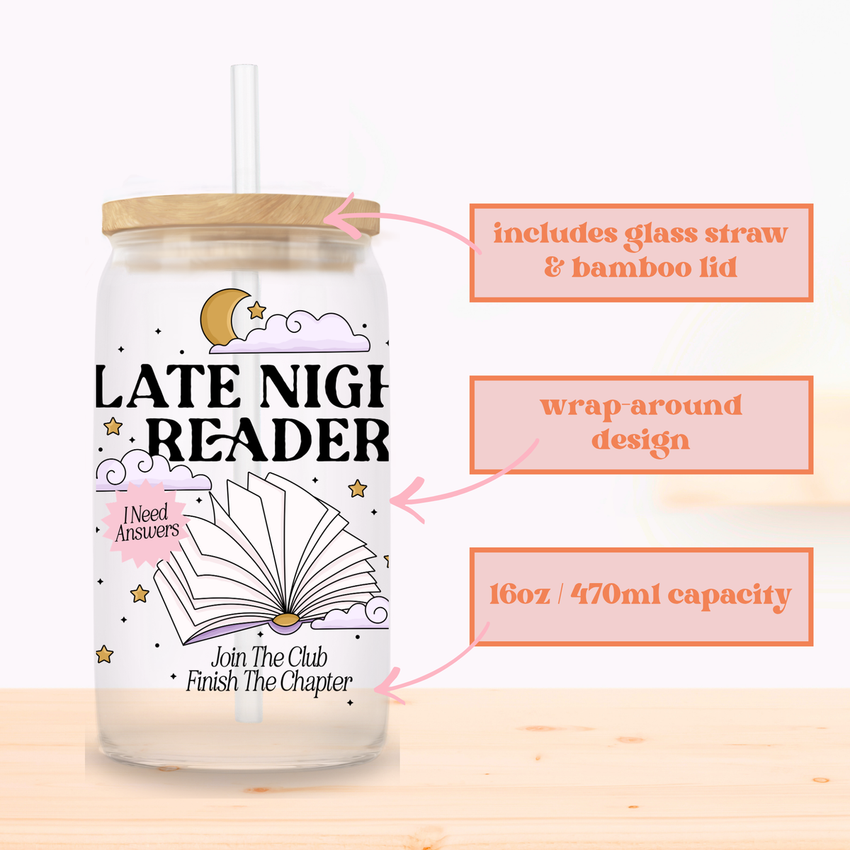 Late Night Reader Glass Cup