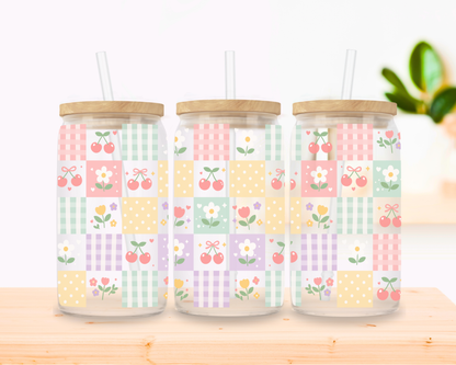 Pastel Check Glass Cup