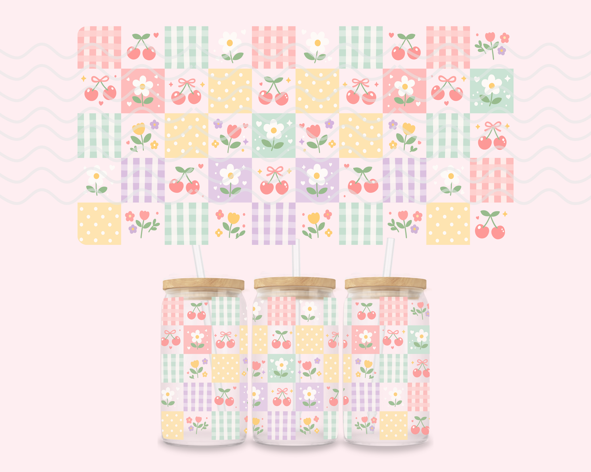 Pastel Check Glass Cup