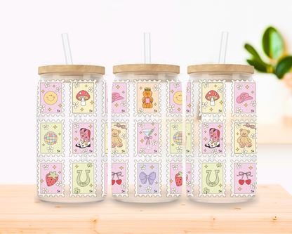 Pastel Stamps Glass Cup