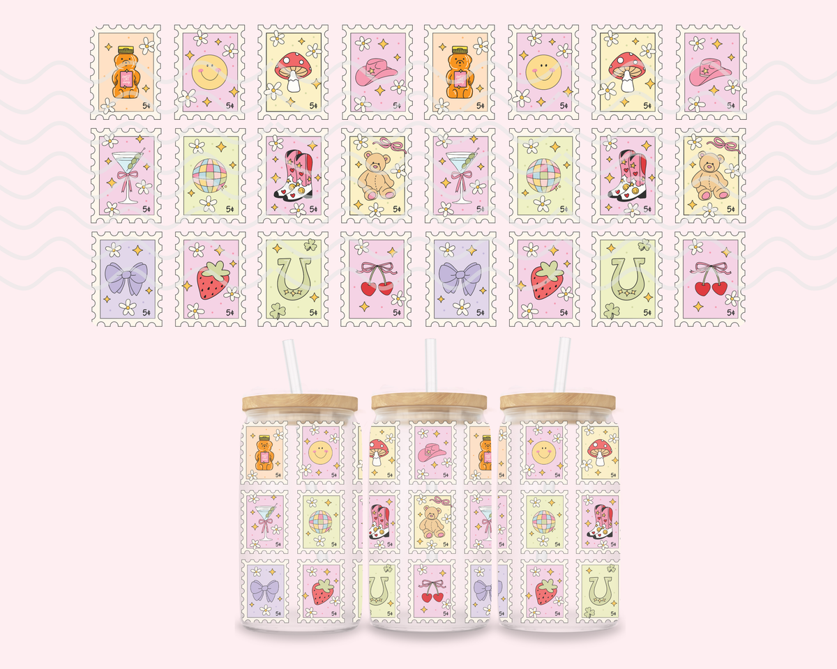 Pastel Stamps Glass Cup