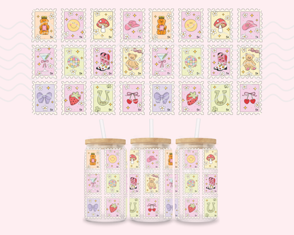 Pastel Stamps Glass Cup