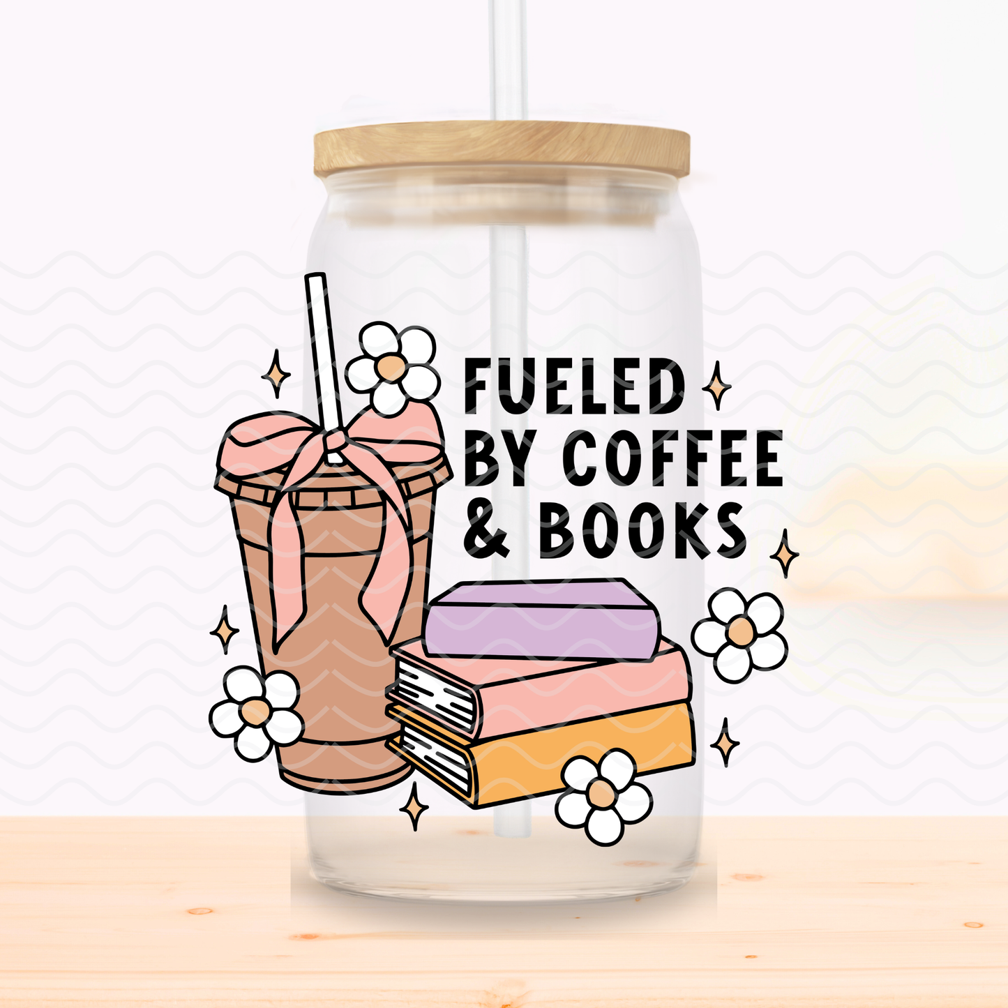 Fueled By Coffee & Books Glass Cup