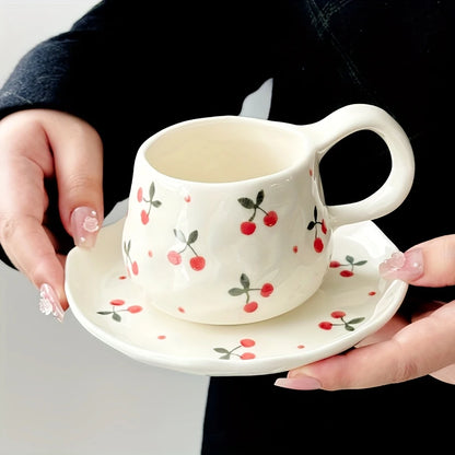 Cherry Ceramic Mug & Saucer Set