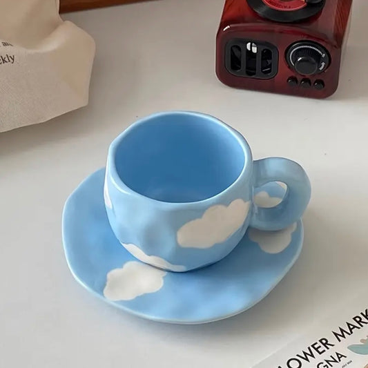 Blue Clouds Ceramic Mug & Saucer Set