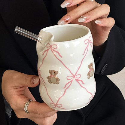 Teddy & Bows Ceramic Cup with Straw