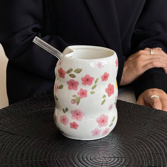 Blossom Ceramic Cup with Straw
