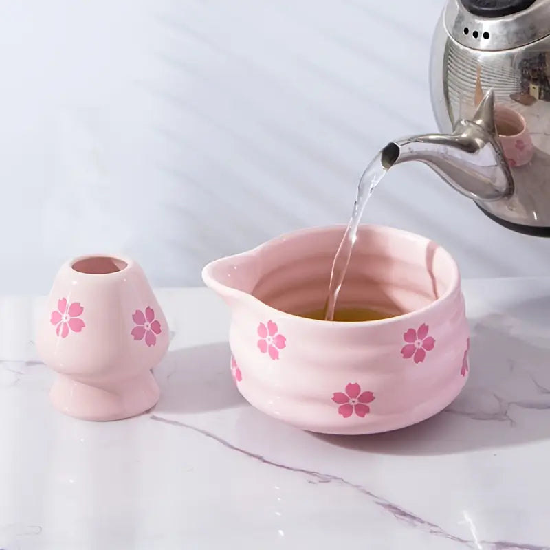 Pink Flowers 4pc Matcha Set