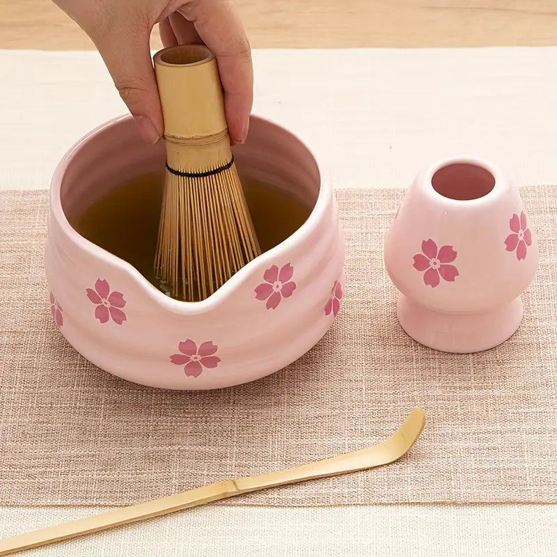 Pink Flowers 4pc Matcha Set