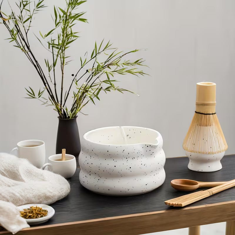 White Speckle 4pc Matcha Set