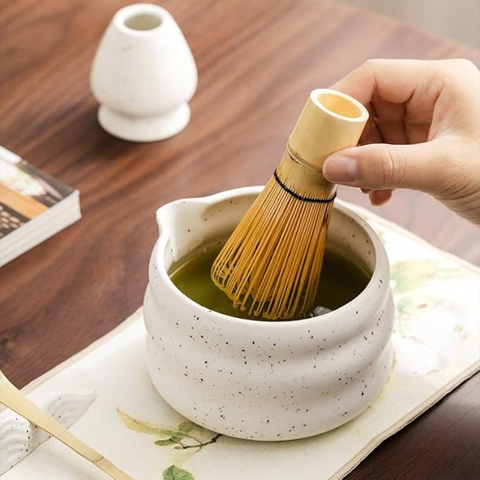 White Speckle 4pc Matcha Set