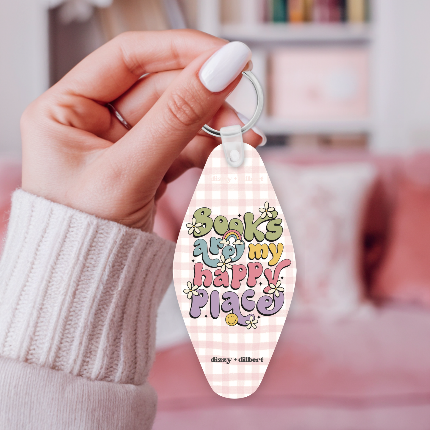 Books Are My Happy Place Motel Keychain