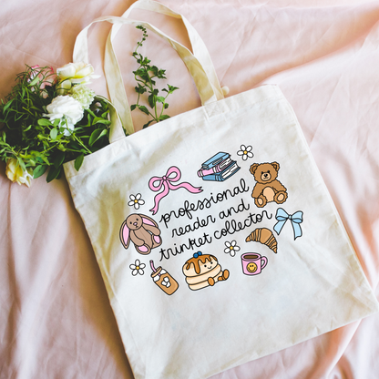 Professional Reader and Trinket Collector Canvas Tote Bag