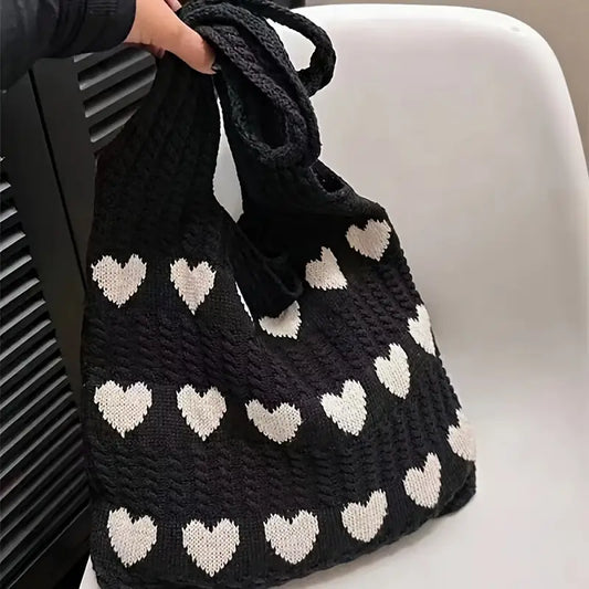 Black Hearts Crochet Tote Bag